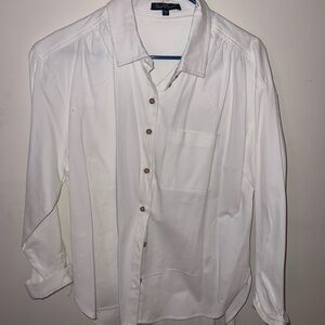 White Womens Thick Button-Up Shirt (Light denim-like material)